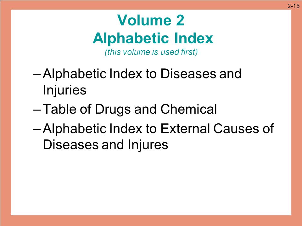 Volume 2 Alphabetic Index (this volume is used first)