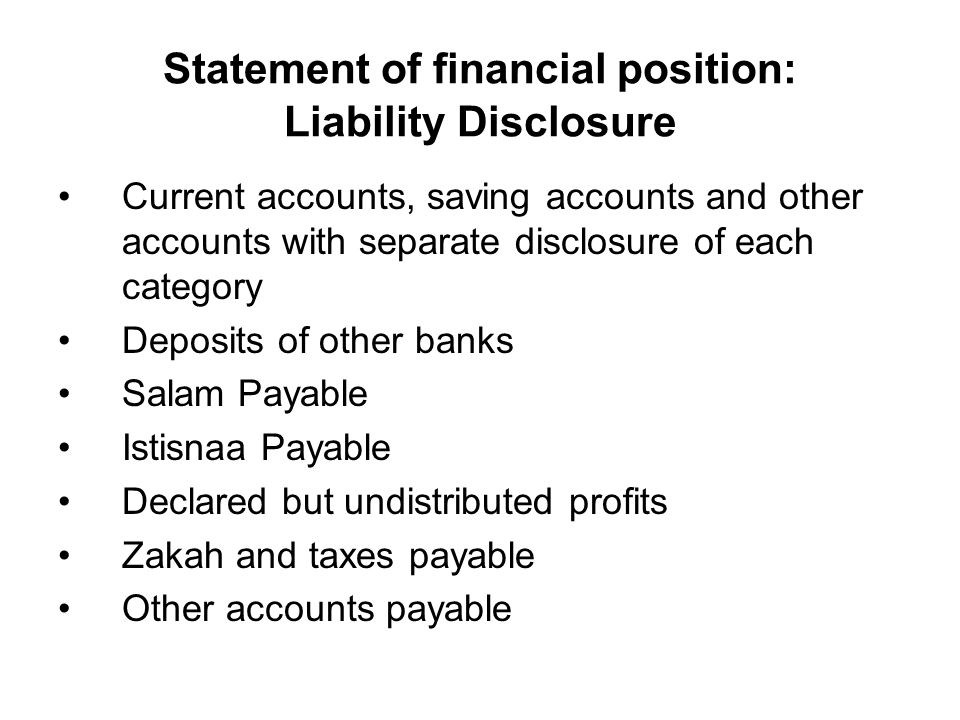 Statement of financial position: Liability Disclosure