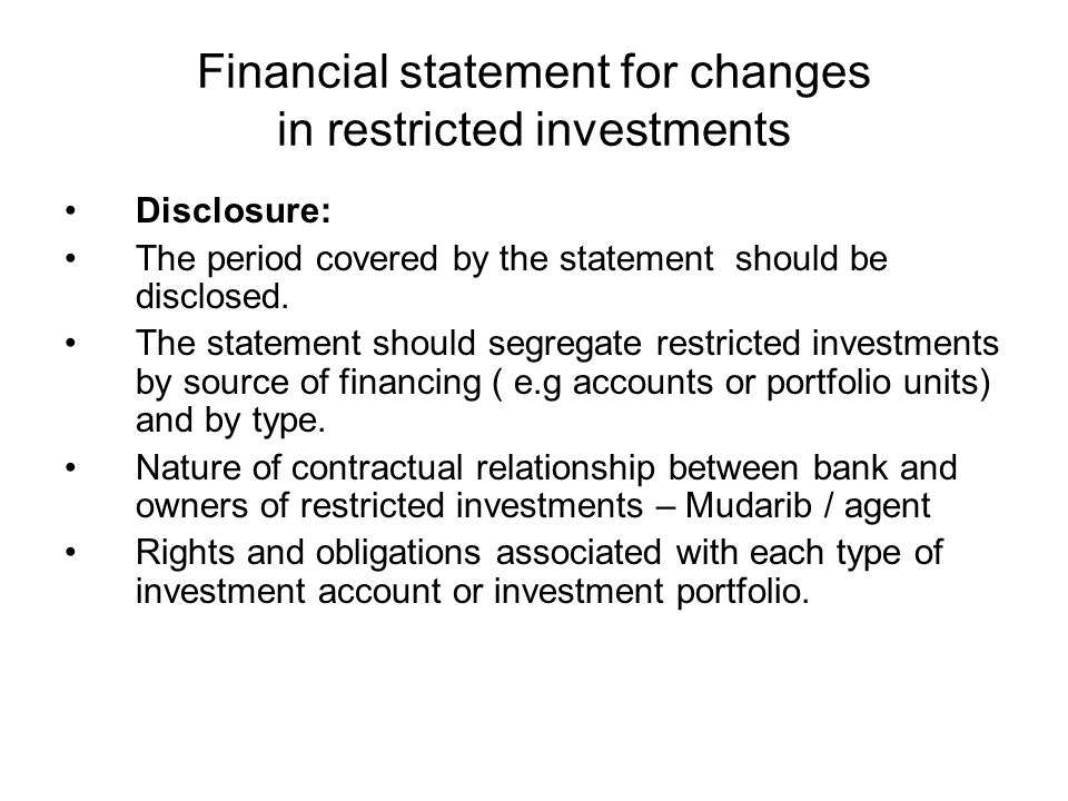 Financial statement for changes in restricted investments