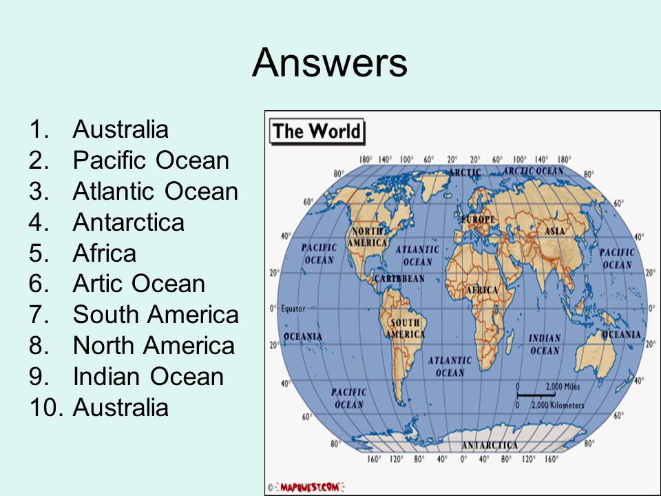 Answers Australia Pacific Ocean Atlantic Ocean Antarctica Africa