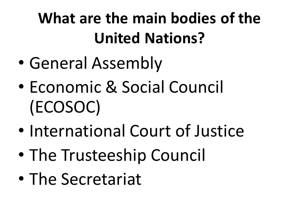 What are the main bodies of the United Nations