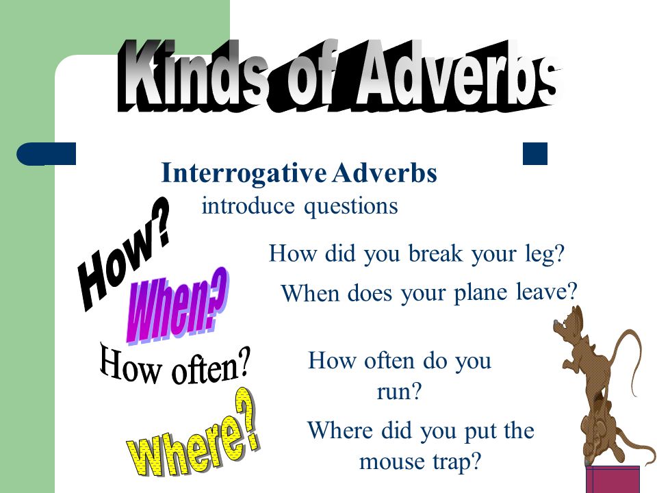 Kinds of Adverbs How When How often Where Interrogative Adverbs