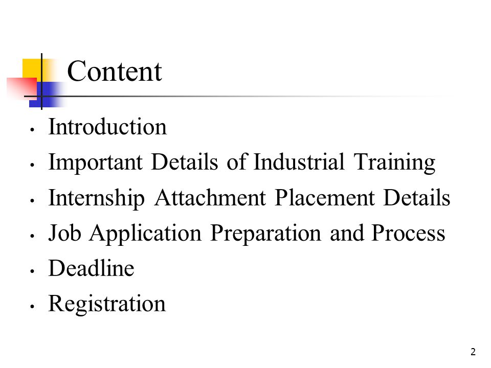 Content Introduction Important Details of Industrial Training