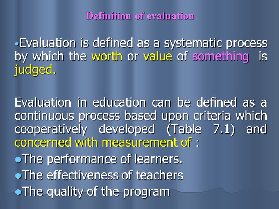Definition of evaluation