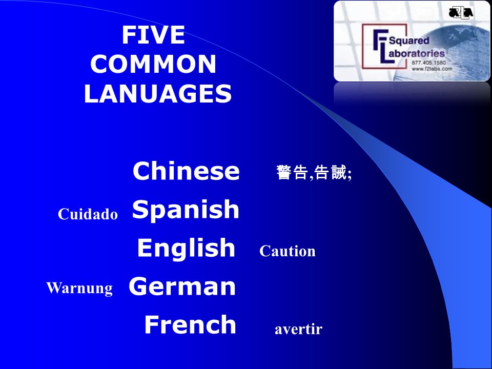 FIVE COMMON LANUAGES Chinese Spanish English German French