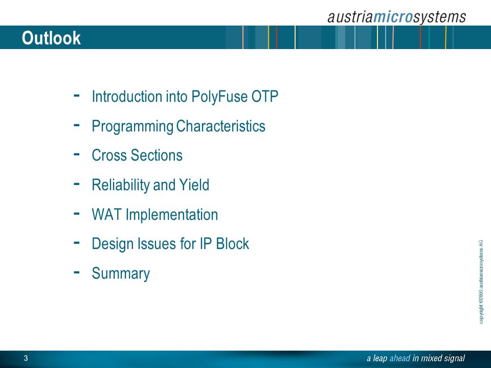 Outlook Introduction into PolyFuse OTP Programming Characteristics