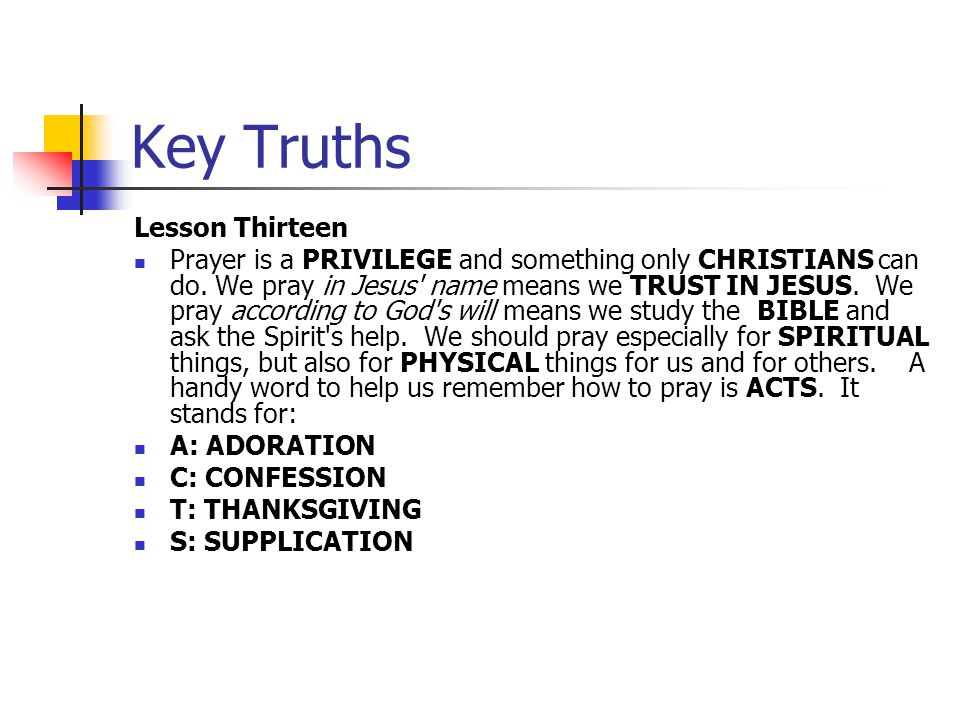 Key Truths Lesson Thirteen
