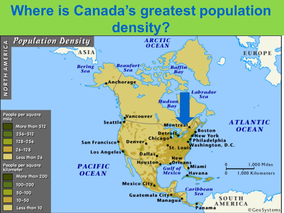 Where is Canada’s greatest population density