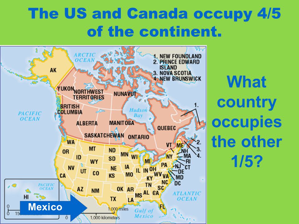 The US and Canada occupy 4/5 of the continent.