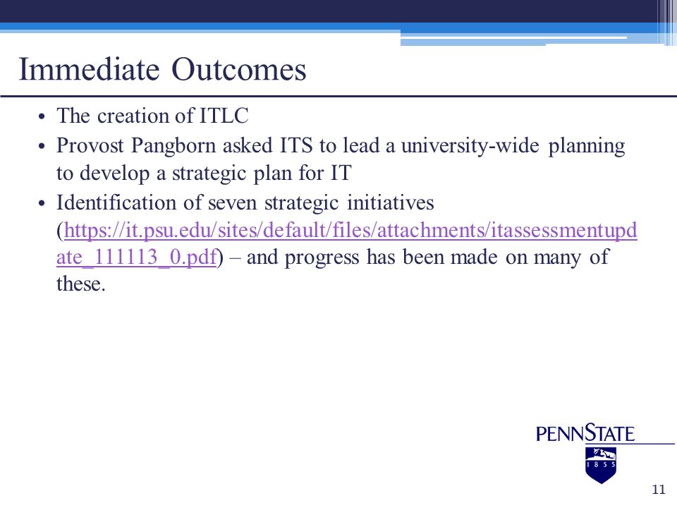 Immediate Outcomes The creation of ITLC