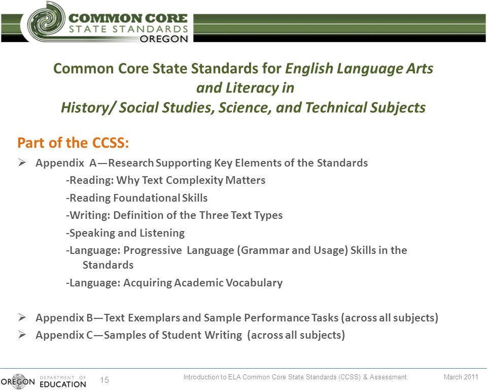 Common Core State Standards For English Language Arts And Literacy