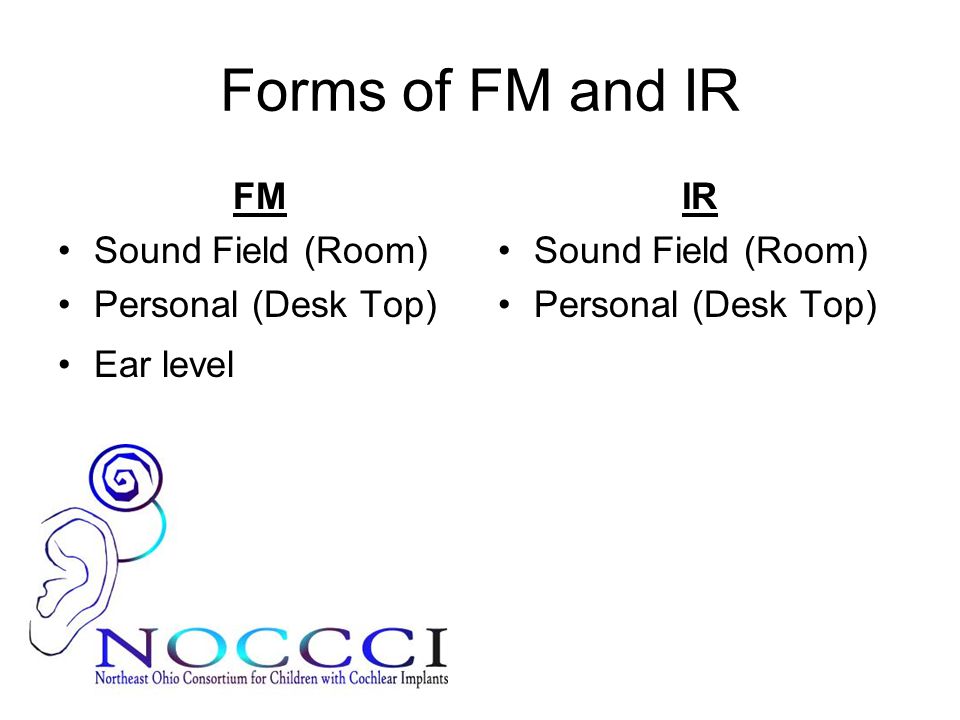 Forms of FM and IR FM Sound Field (Room) Personal (Desk Top) Ear level