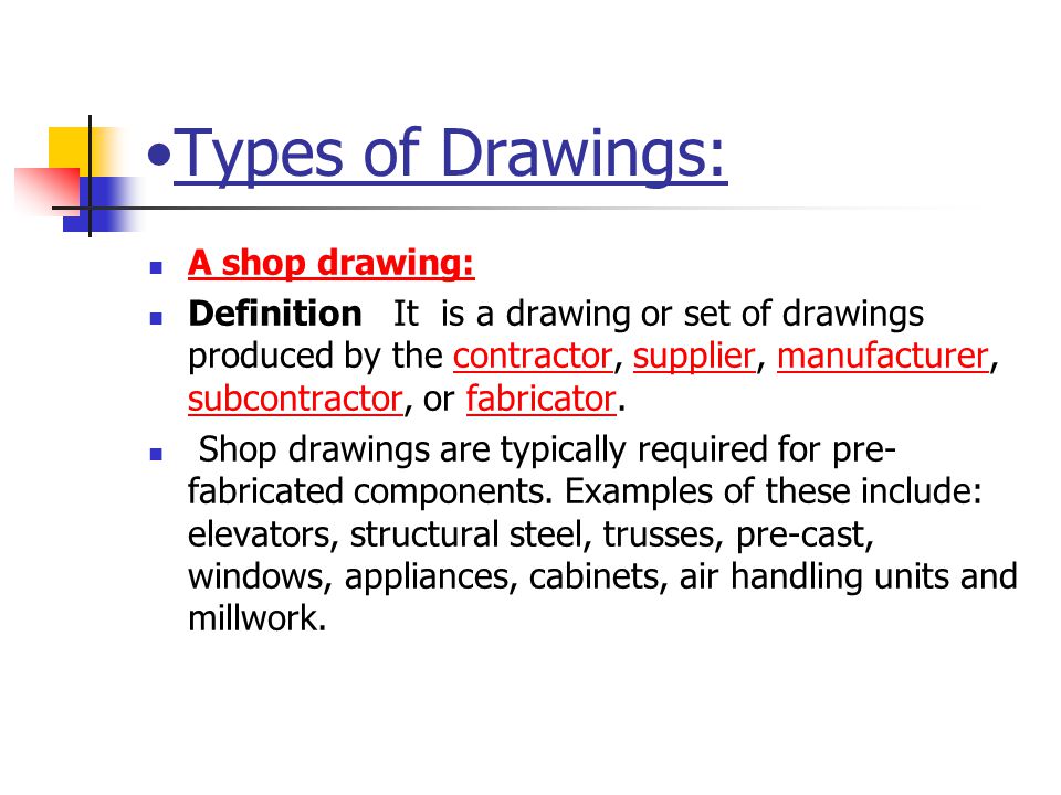 Types of Drawings: A shop drawing: