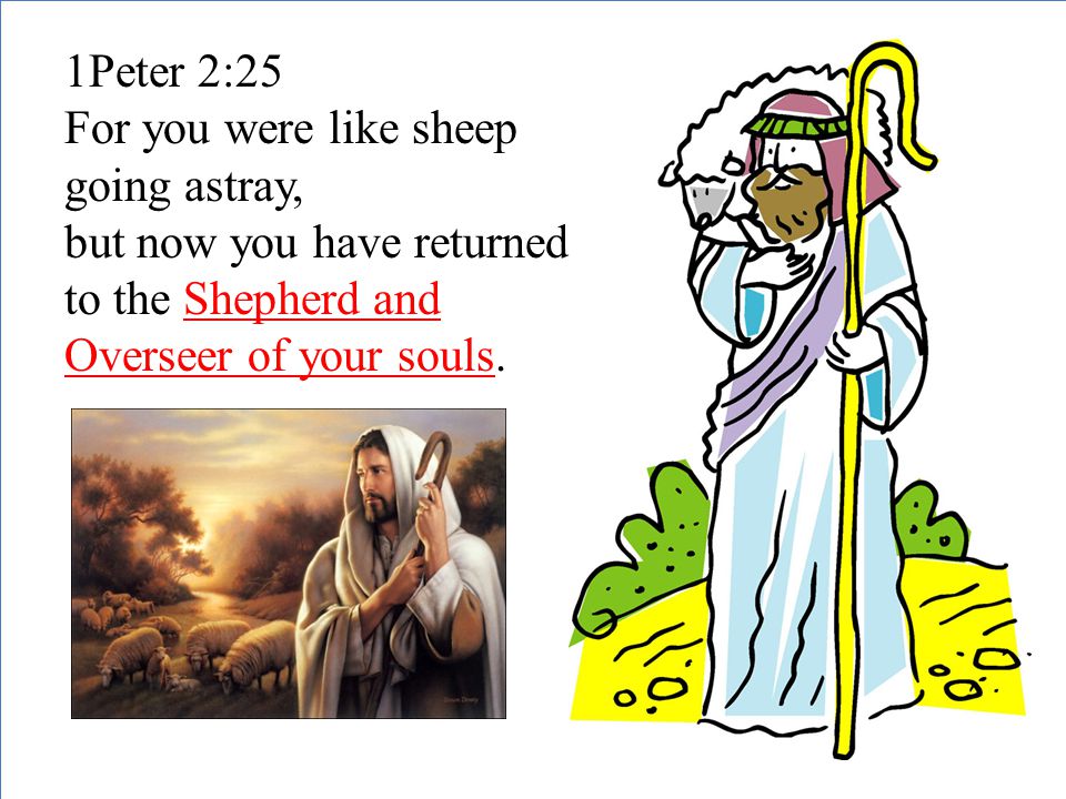 1Peter 2:25 For you were like sheep going astray, but now you have returned to the Shepherd and Overseer of your souls.