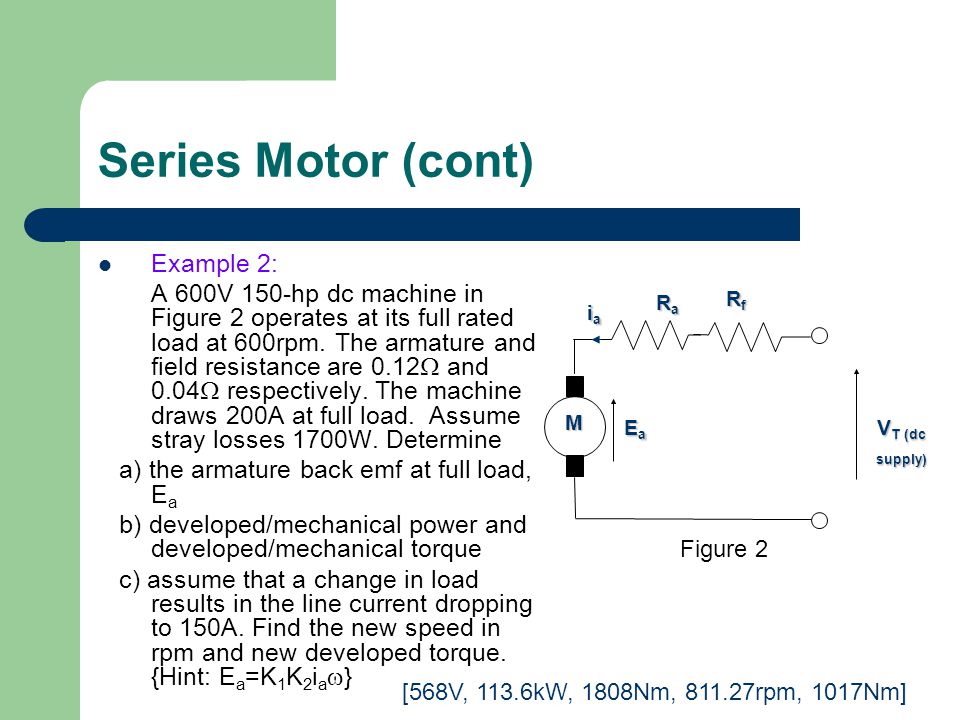 Series Motor (cont) Example 2: