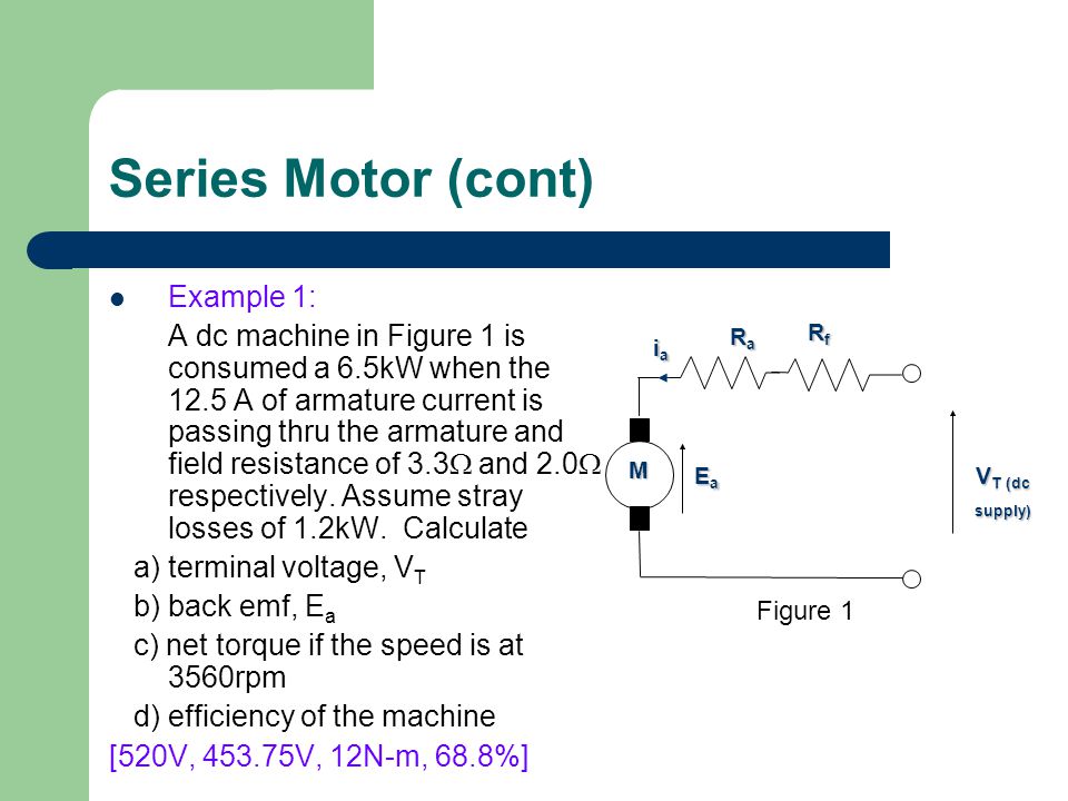 Series Motor (cont) Example 1: