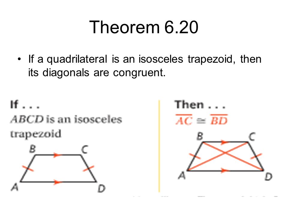 Theorem 6.20 If a quadrilateral is an isosceles trapezoid, then its diagonals are congruent.