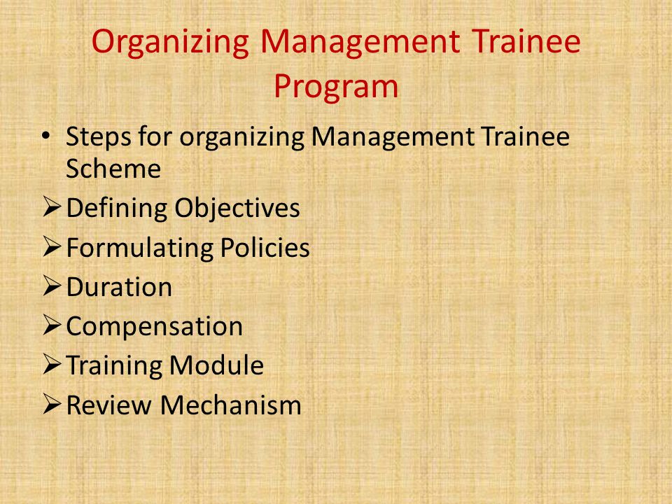 Organizing Management Trainee Program