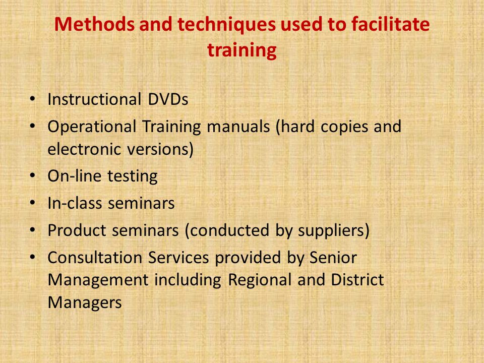 Methods and techniques used to facilitate training