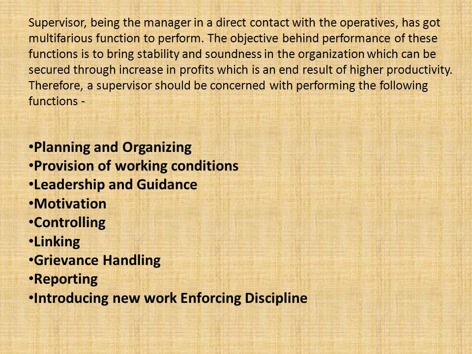 Planning and Organizing Provision of working conditions