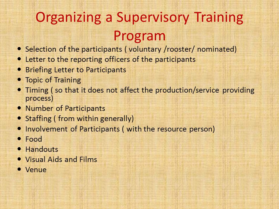 Organizing a Supervisory Training Program