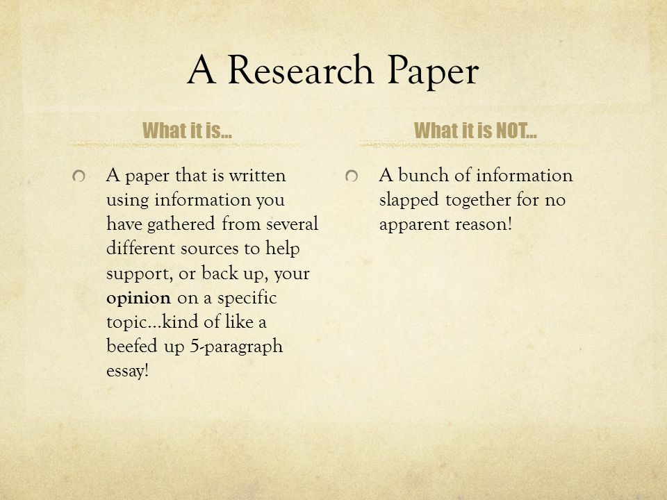 A Research Paper What it is… What it is NOT…