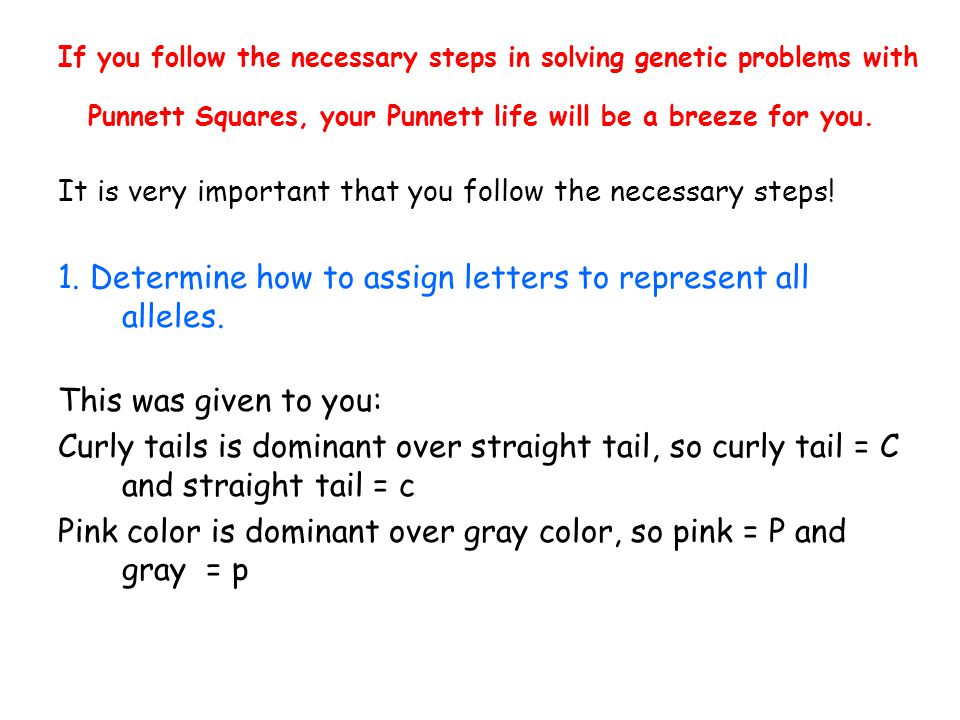 1. Determine how to assign letters to represent all alleles.