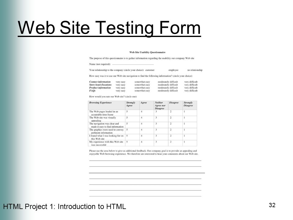 Web Site Testing Form