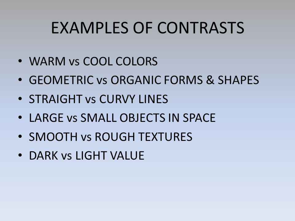 EXAMPLES OF CONTRASTS WARM vs COOL COLORS