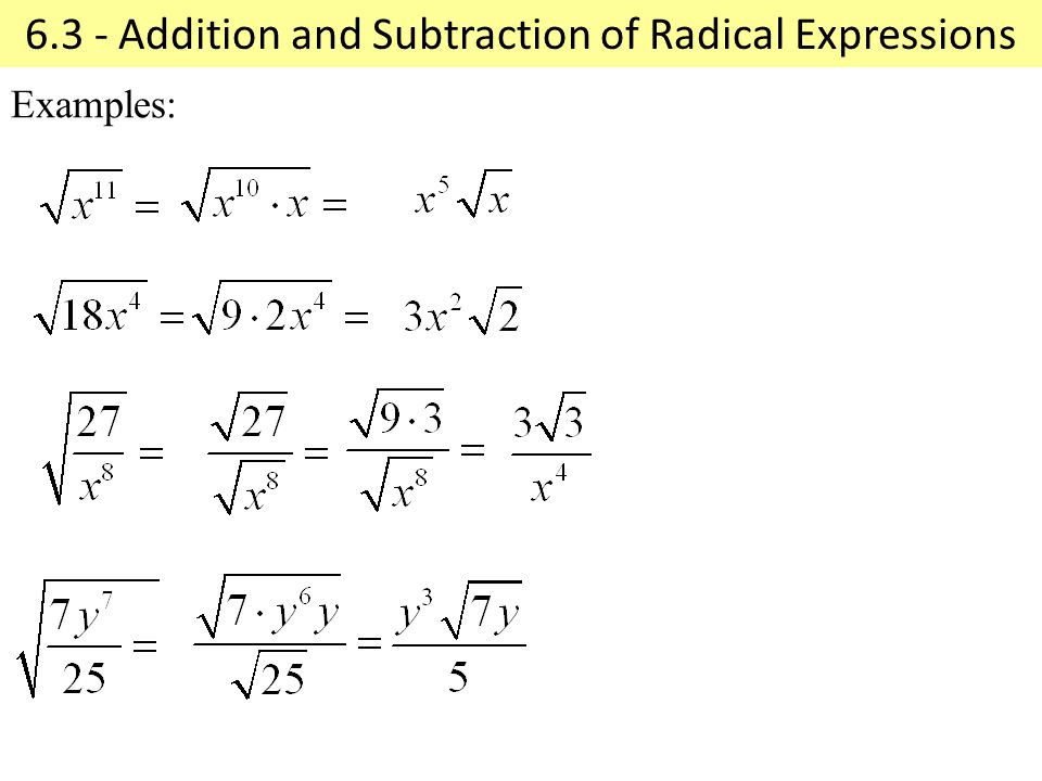 6.3 - Addition and Subtraction of Radical Expressions