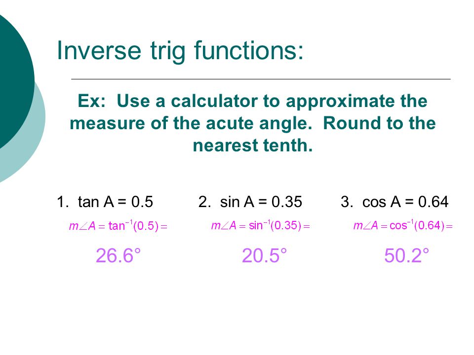 Inverse trig functions: