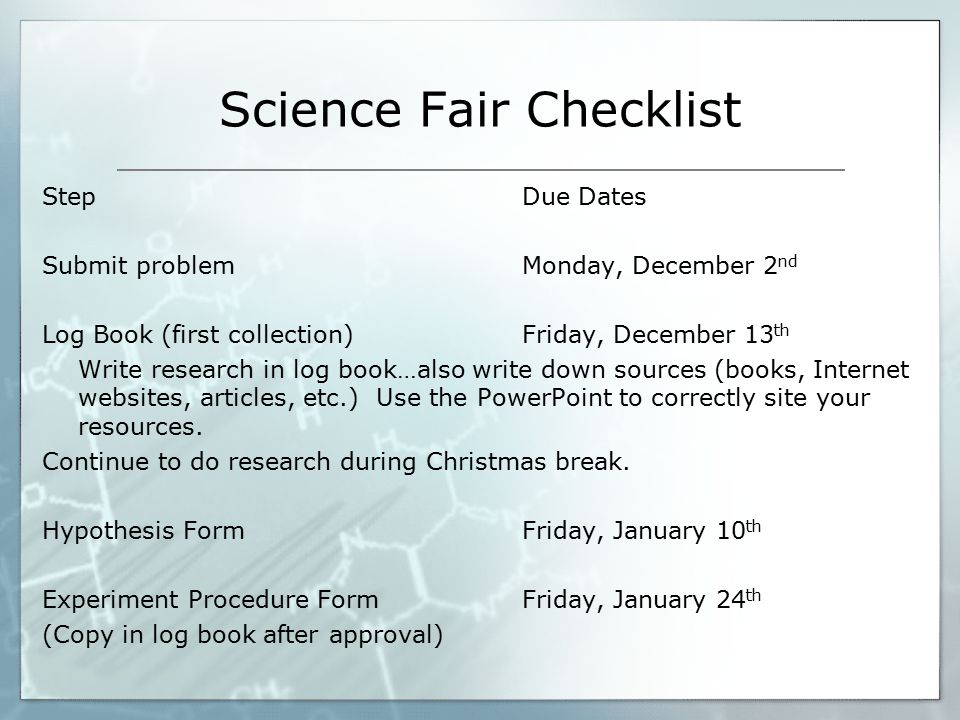 Science Fair Checklist