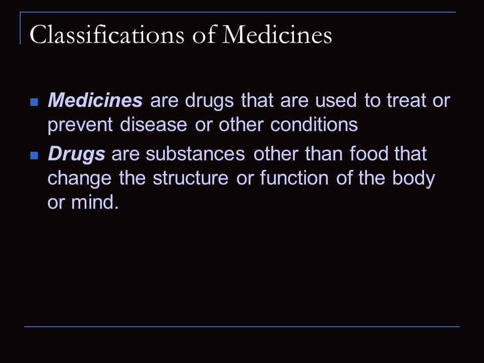 Classifications of Medicines