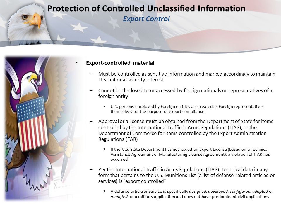 Protection of Controlled Unclassified Information Export Control