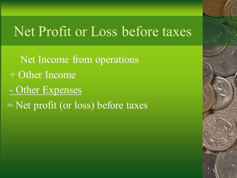 Net Profit or Loss before taxes