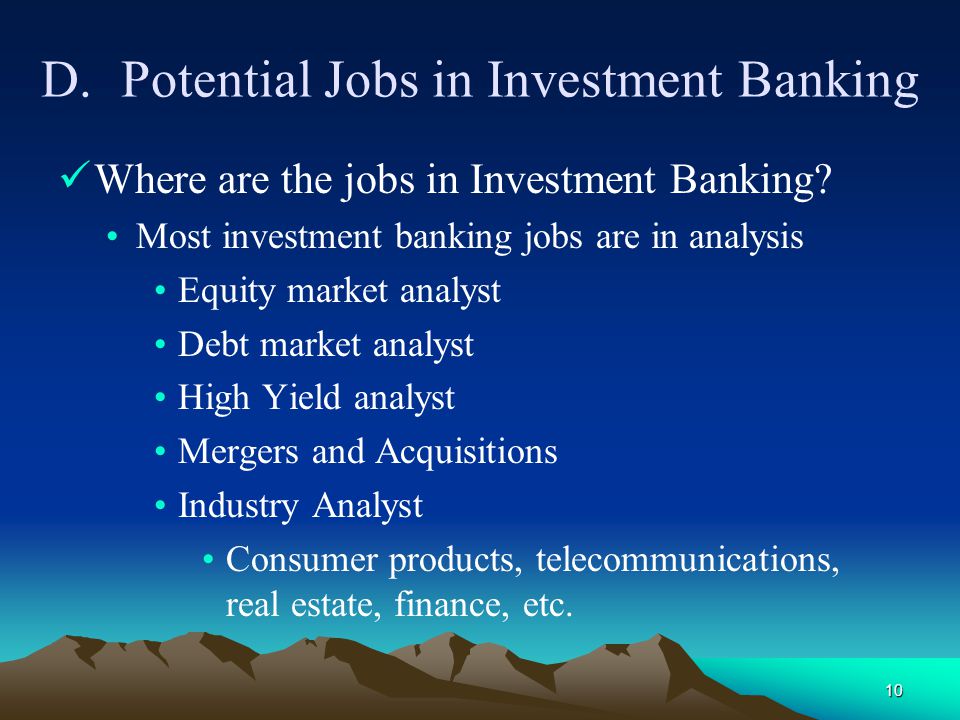 Potential Jobs in Investment Banking