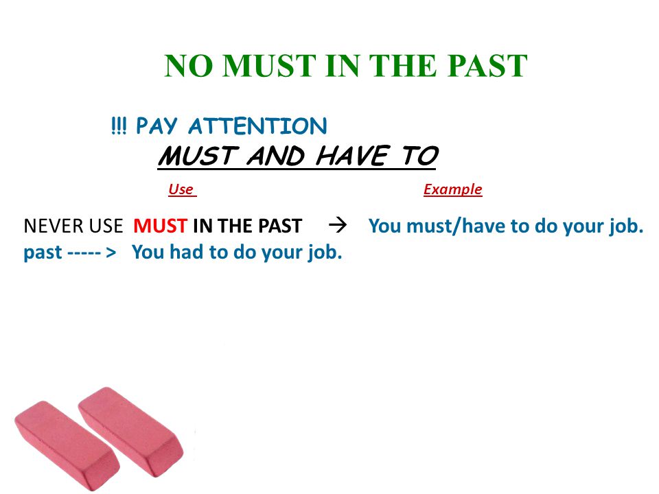 NO MUST IN THE PAST MUST AND HAVE TO !!! PAY ATTENTION