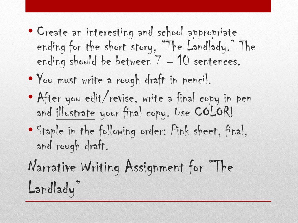 Narrative Writing Assignment for The Landlady