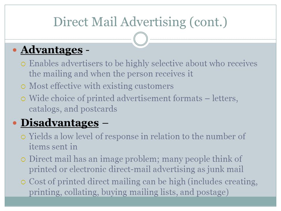Direct Mail Advertising (cont.)