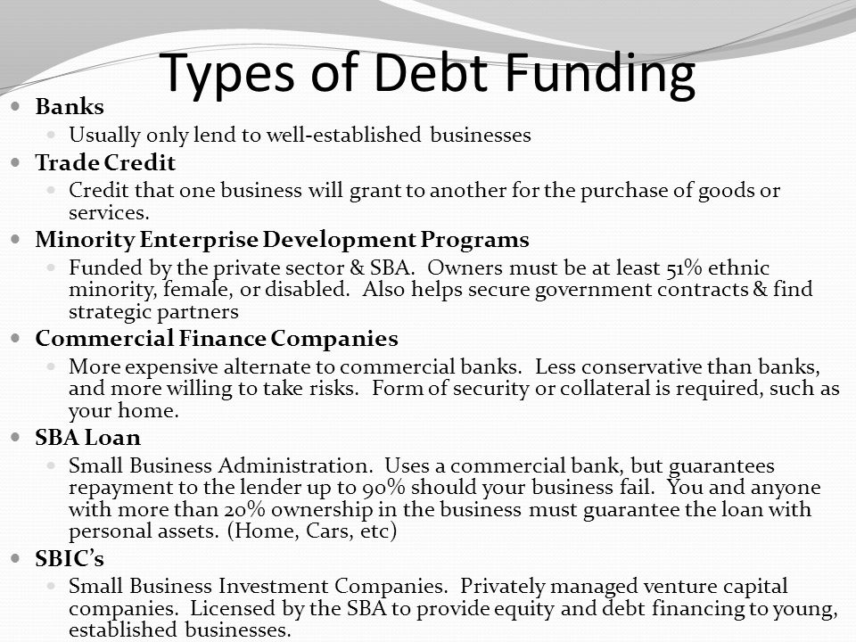 Types of Debt Funding Banks Trade Credit