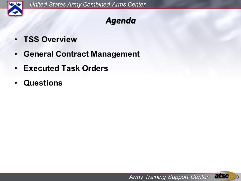 Agenda TSS Overview General Contract Management Executed Task Orders