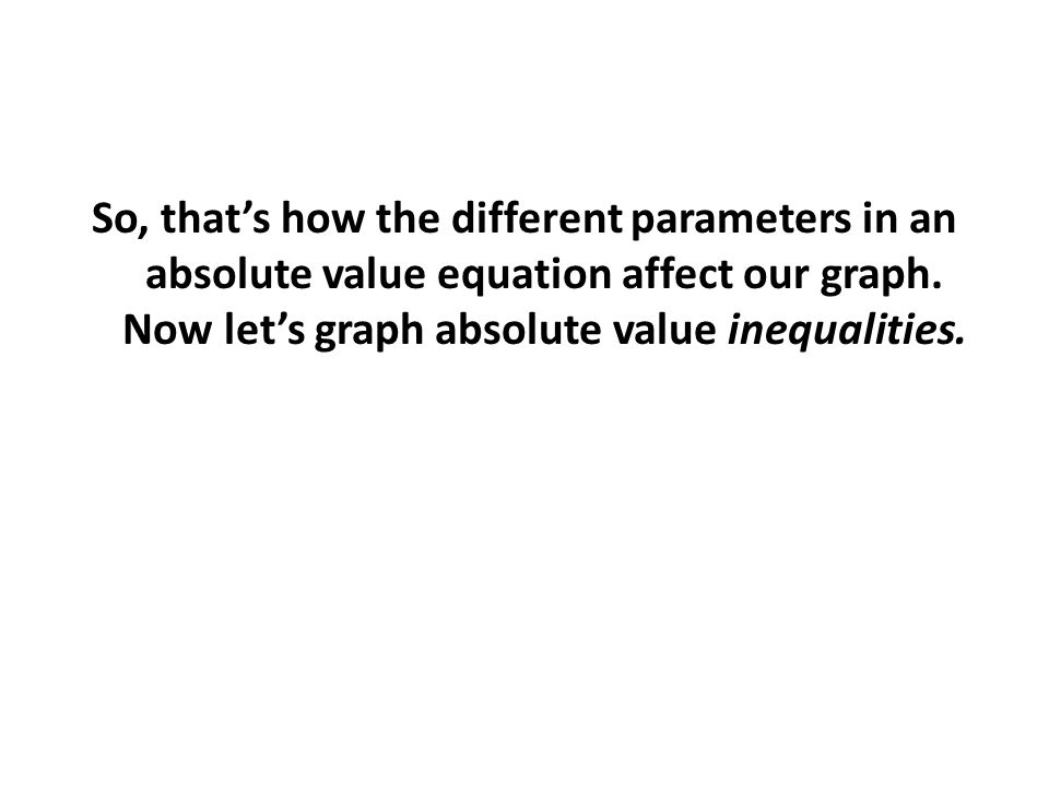 So, that’s how the different parameters in an absolute value equation affect our graph.