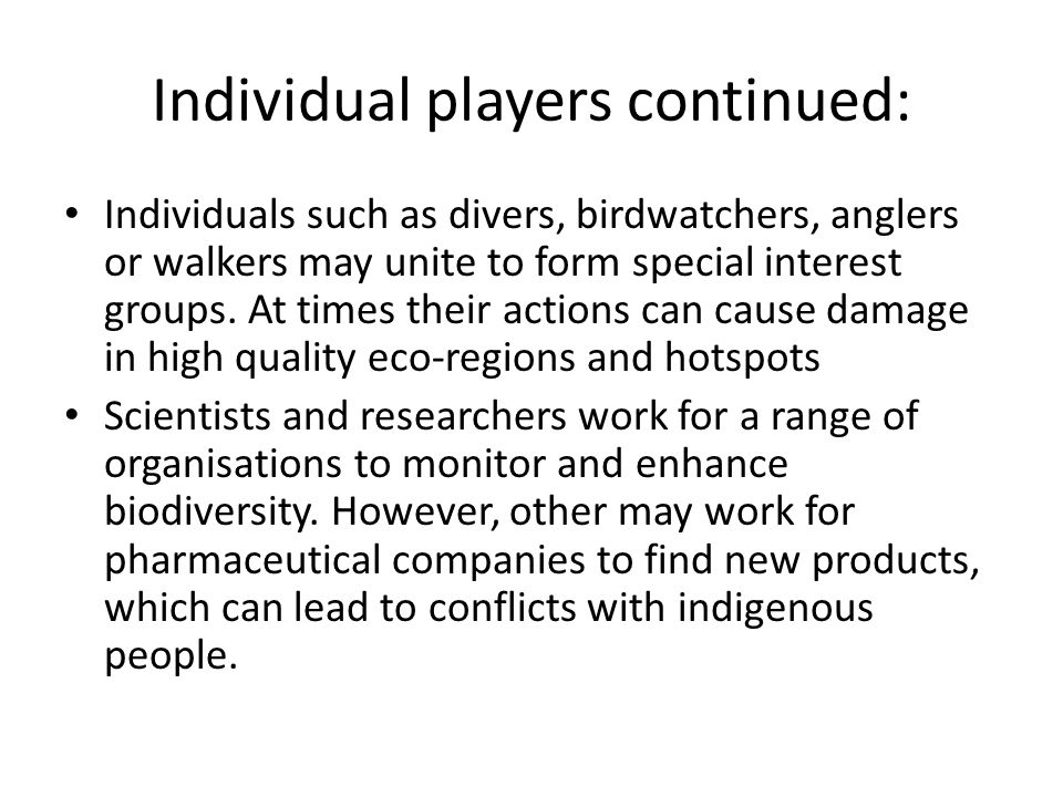 Individual players continued: