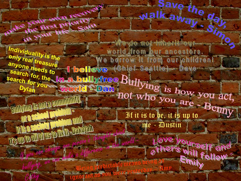I believe in a bullyfree Bullying is how you act, world - Dan