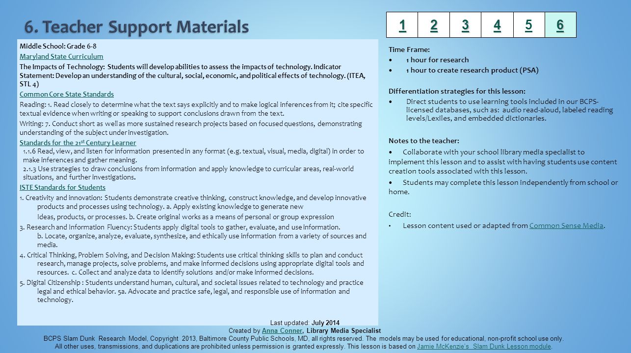 6. Teacher Support Materials