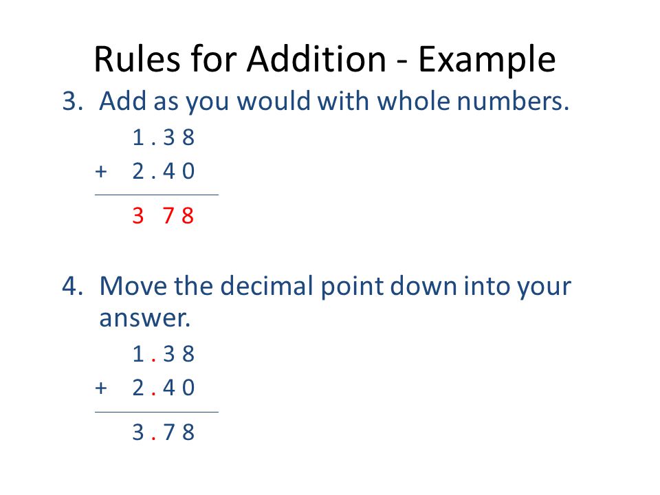Rules for Addition - Example