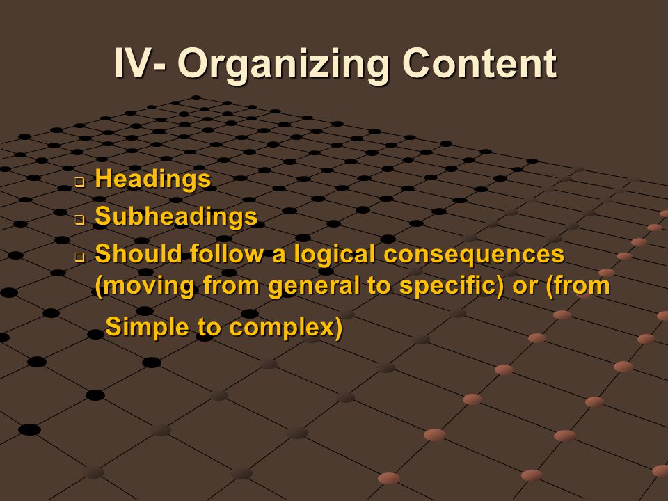 IV- Organizing Content