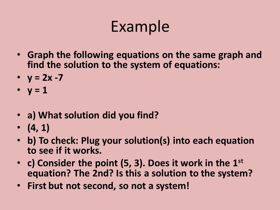 Example Graph the following equations on the same graph and find the solution to the system of equations: