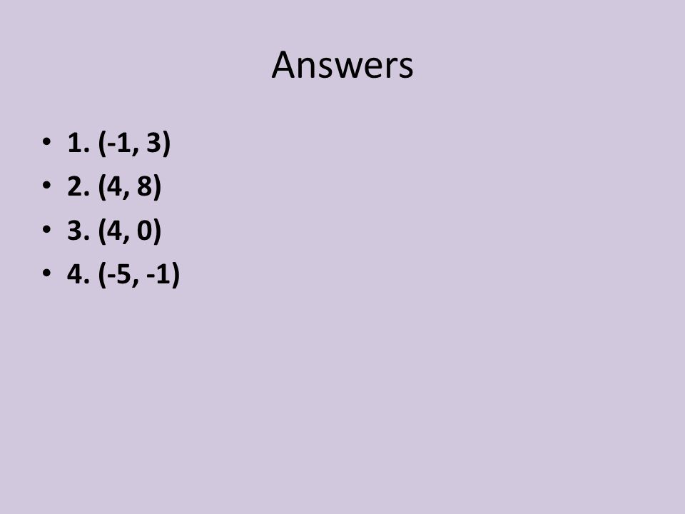 Answers 1. (-1, 3) 2. (4, 8) 3. (4, 0) 4. (-5, -1)