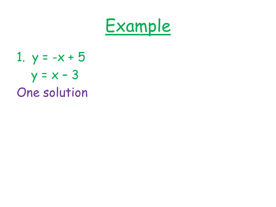 Example y = -x + 5 y = x – 3 One solution